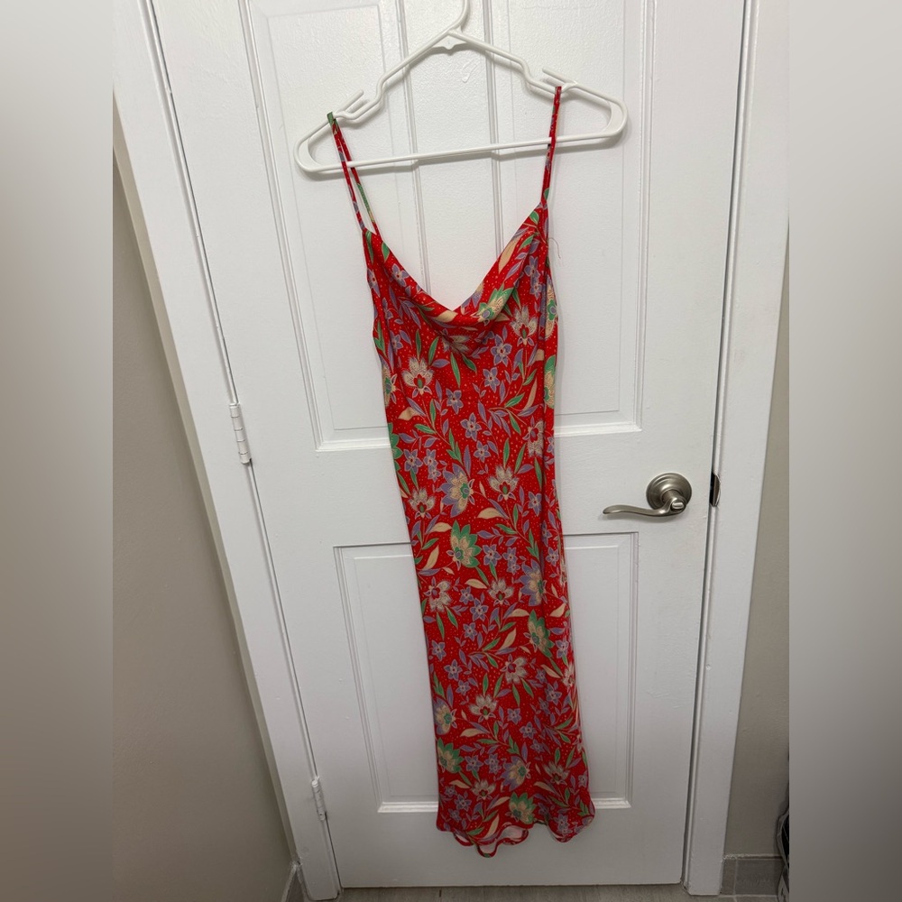 RESA Red Floral Slip Maxi Dress with Green & Pink Blooms